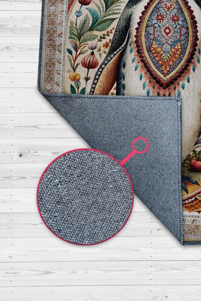 Nuh'un Gemisi Koleksiyonu Penguen Çiçek Temalı Vintage Renkli Maksimalist Halı