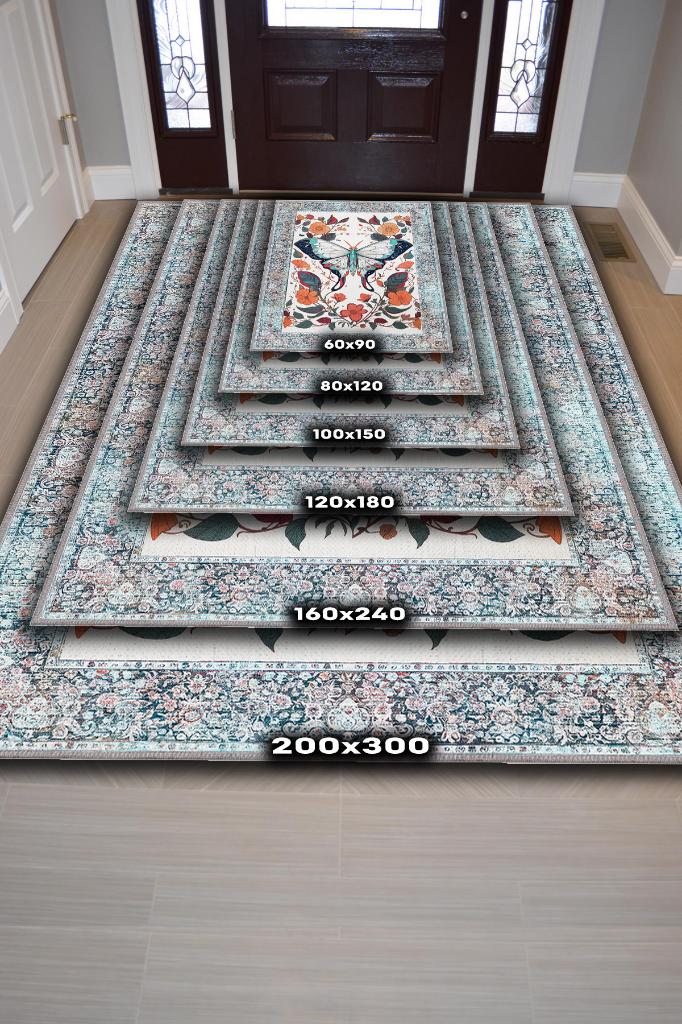 Nuh'un Gemisi Koleksiyonu Pervane Böceği Çiçek Temalı Vintage Renkli Maksimalist Halı