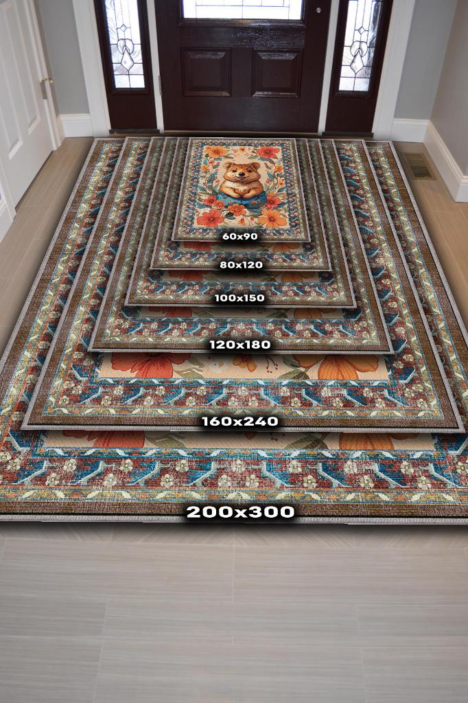 Nuh'un Gemisi Koleksiyonu Quakka Dünyanın En Mutlu Hayvanı Çiçek Vintage Renkli Halı