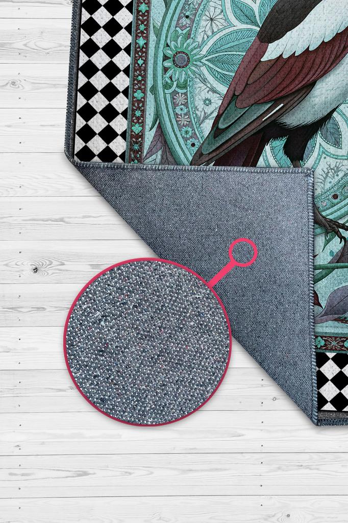 Nuh'un Gemisi Koleksiyonu Saksağan Kuşu Temalı Damalı Rustik Renkli Bordürlü Konsept Halı