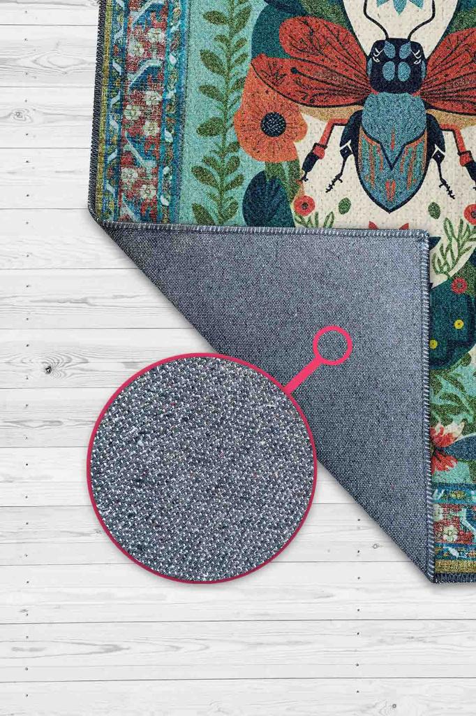 Nuh'un Gemisi Koleksiyonu Sinek, Çiçek Desenli Art Deco Tarzı Vintage Halı,Çok Renkli Maksimalist Halı