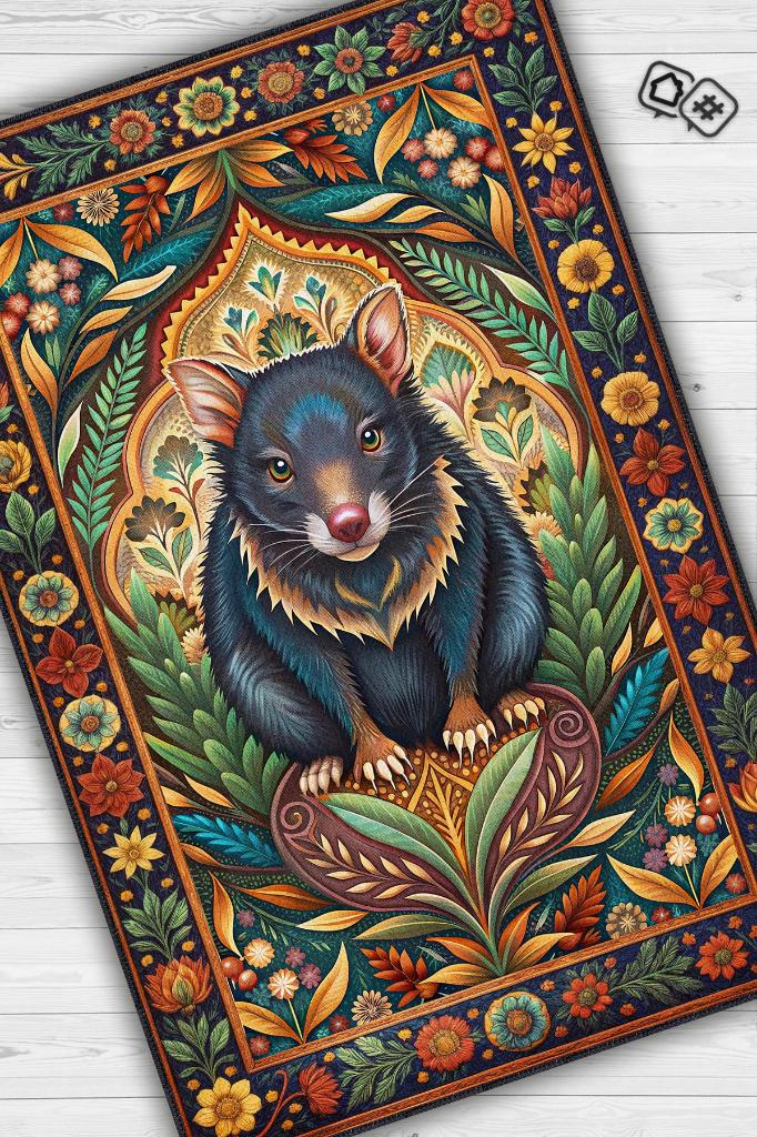 Nuh'un Gemisi Koleksiyonu Tazmanya Canavarı Temalı Çiçekli Çok Renkli Bordürlü Konsept Halı