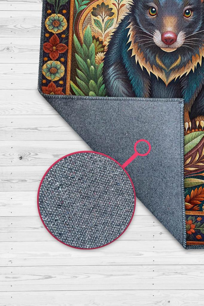 Nuh'un Gemisi Koleksiyonu Tazmanya Canavarı Temalı Çiçekli Çok Renkli Bordürlü Konsept Halı