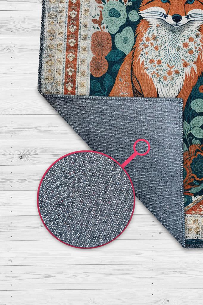 Nuh'un Gemisi Koleksiyonu Tilki, Çiçek Desenli Art Deco Tarzı Vintage Halı,Çok Renkli Maksimalist Halı