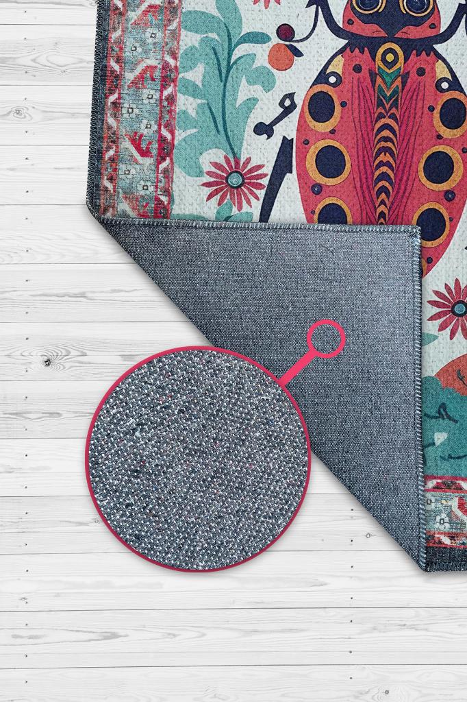 Nuh'un Gemisi Koleksiyonu Uğur Böceği, Çiçek Desenli Art Deco Tarzı Vintage Halı,Çok Renkli Maksimalist Halı