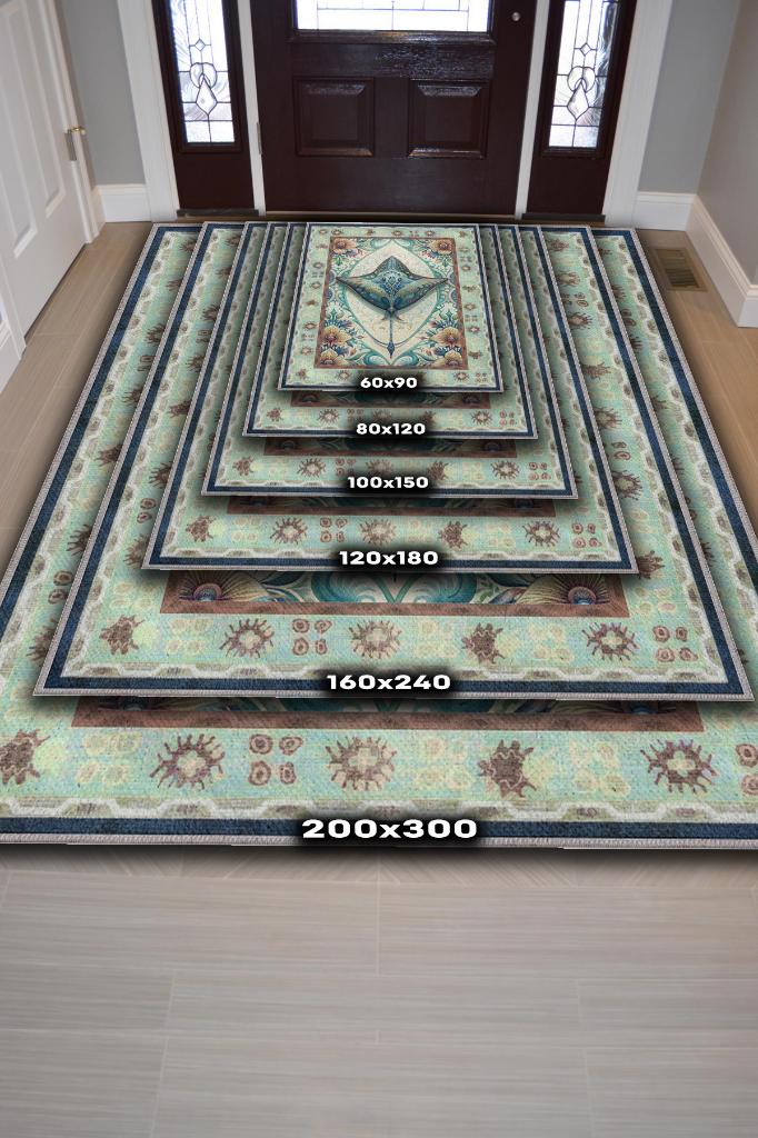 Nuh'un Gemisi Koleksiyonu Vatoz Balığı Çiçek Temalı Vintage Renkli Maksimalist Halı