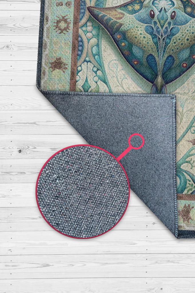 Nuh'un Gemisi Koleksiyonu Vatoz Balığı Çiçek Temalı Vintage Renkli Maksimalist Halı