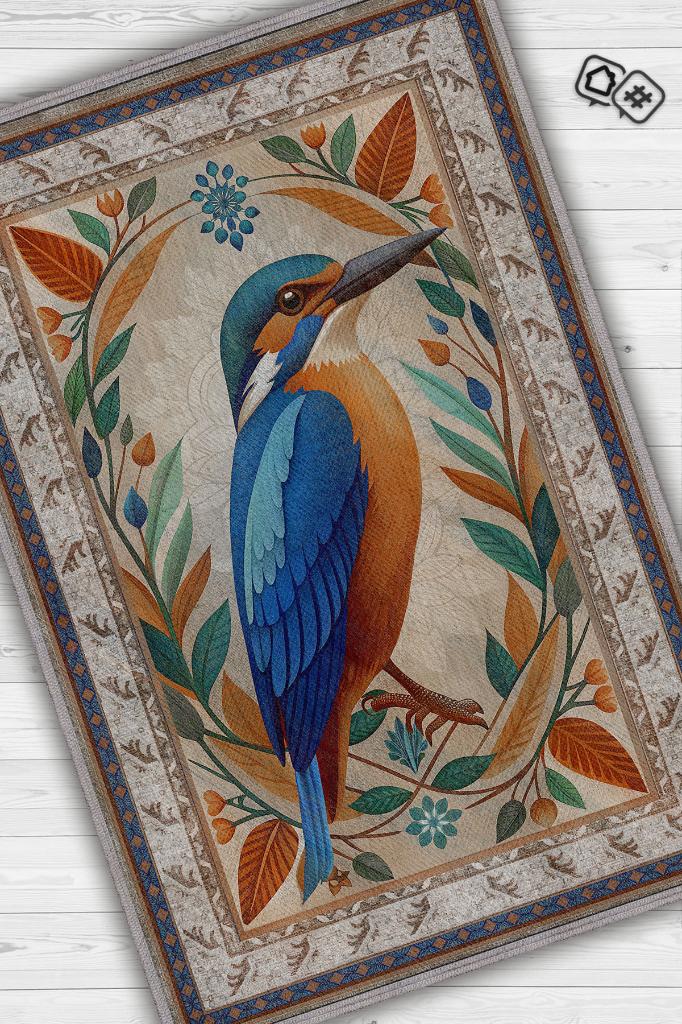 Nuh'un Gemisi Koleksiyonu Yalıçapkını Temalı Çiçek Desenli Vintage Çok Renkli Konsept Halı