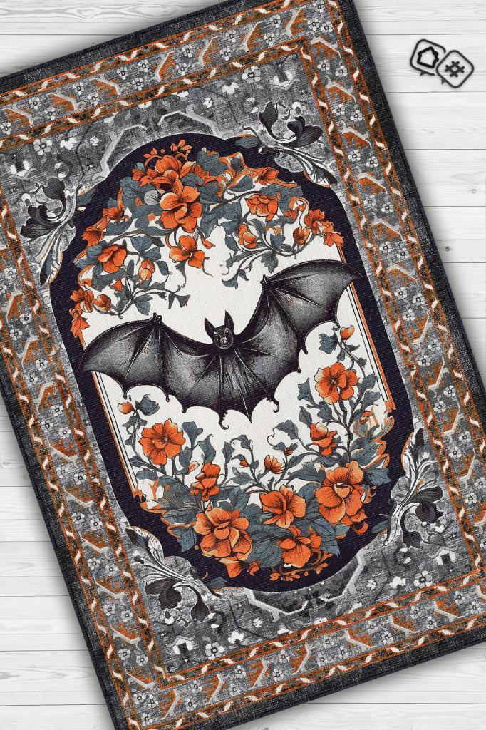 Nuh'un Gemisi Koleksiyonu Yarasa Çiçek Desenli Temalı Vintage Renkli Maksimalist Halı