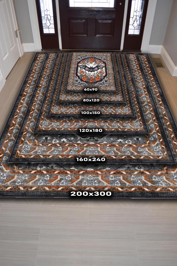 Nuh'un Gemisi Koleksiyonu Yarasa Çiçek Desenli Temalı Vintage Renkli Maksimalist Halı