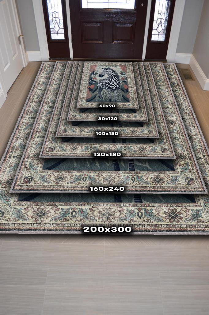 Nuh'un Gemisi Koleksiyonu Zebra, Çiçek Desenli Art Deco Tarzı Vintage Halı,Çok Renkli Maksimalist Halı