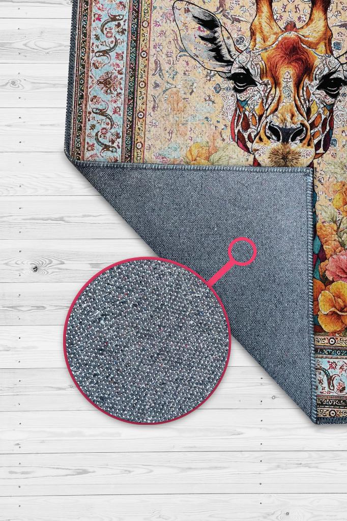 Nuh'un Gemisi Koleksiyonu Zürafa, Çiçek Desenli Art Deco Tarzı Vintage Halı,Çok Renkli Maksimalist Halı