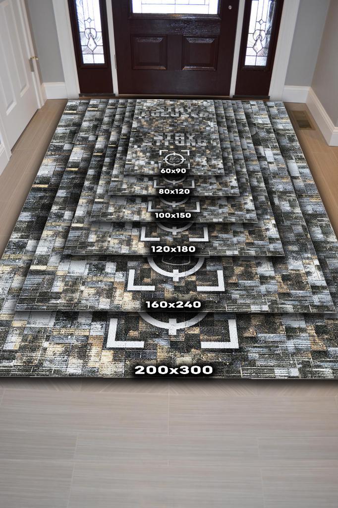 Odaklan Ve Güçlen Koyu Renkli Halı Modern Kareli Özel Tasarım Ofis Halısı Dijital Geometrik Home Office Halı