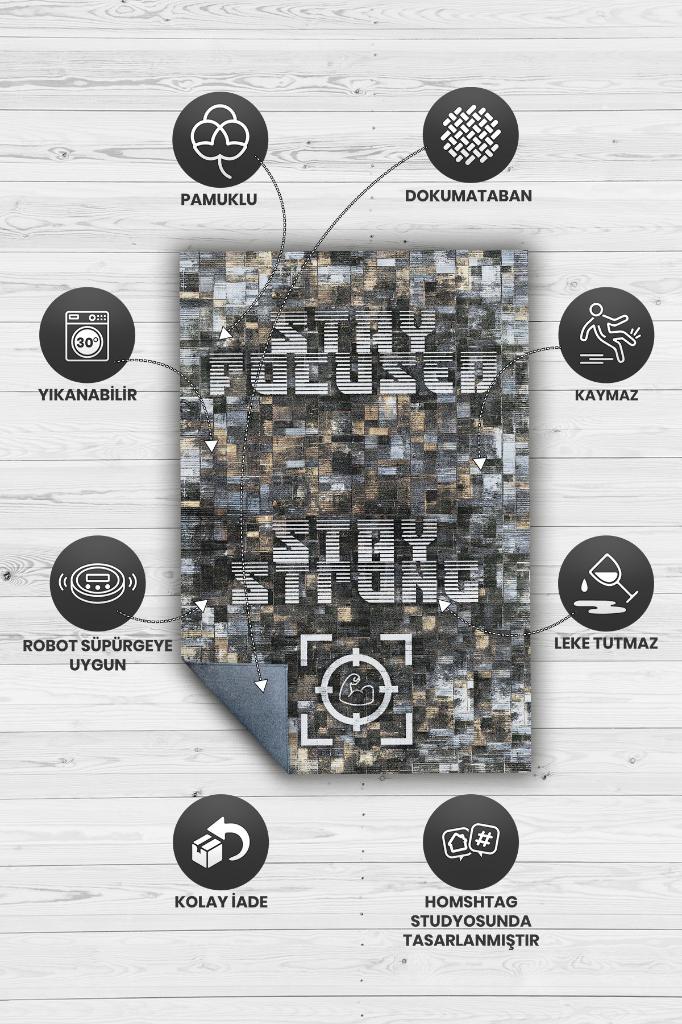 Odaklan Ve Güçlen Koyu Renkli Halı Modern Kareli Özel Tasarım Ofis Halısı Dijital Geometrik Home Office Halı