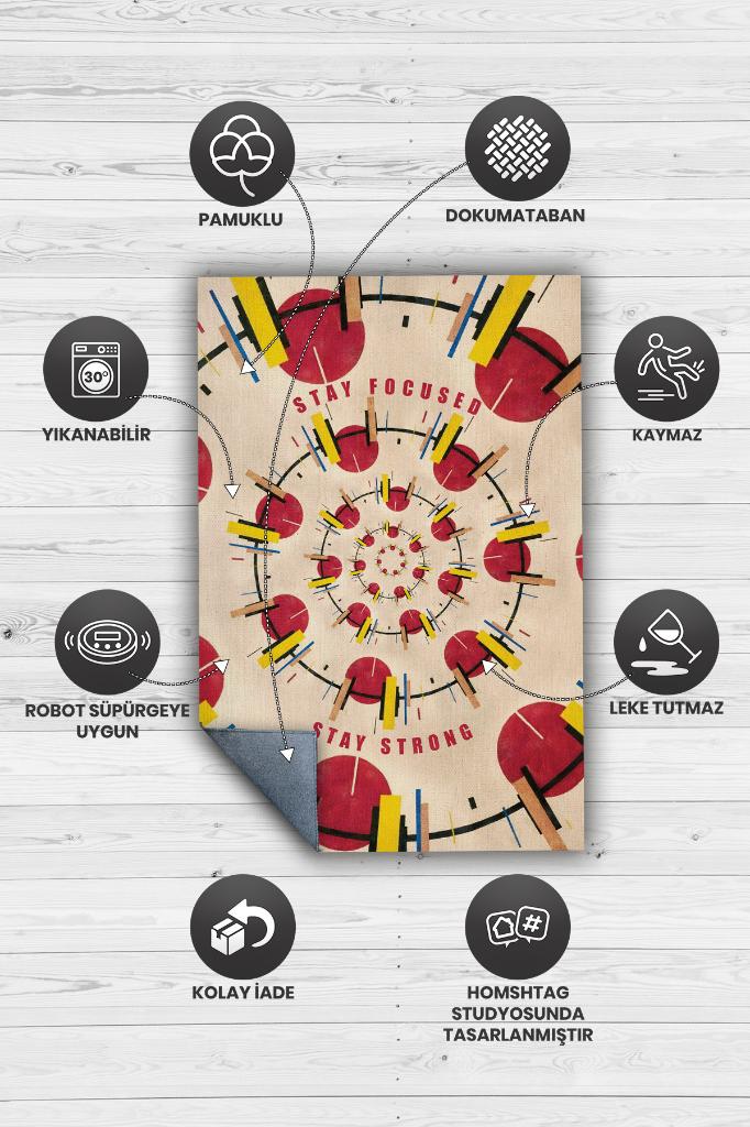 Odaklı Kal, Sarı Kırmızı Geometrik Desenli Modern Çalışma Odası Halısı, Minimalist Genç Odası Halısı, Pamuklu Dokuma Tabanlı Yıkanabilir Dekoratif Halı, Renkli Modern Ofis Halısı