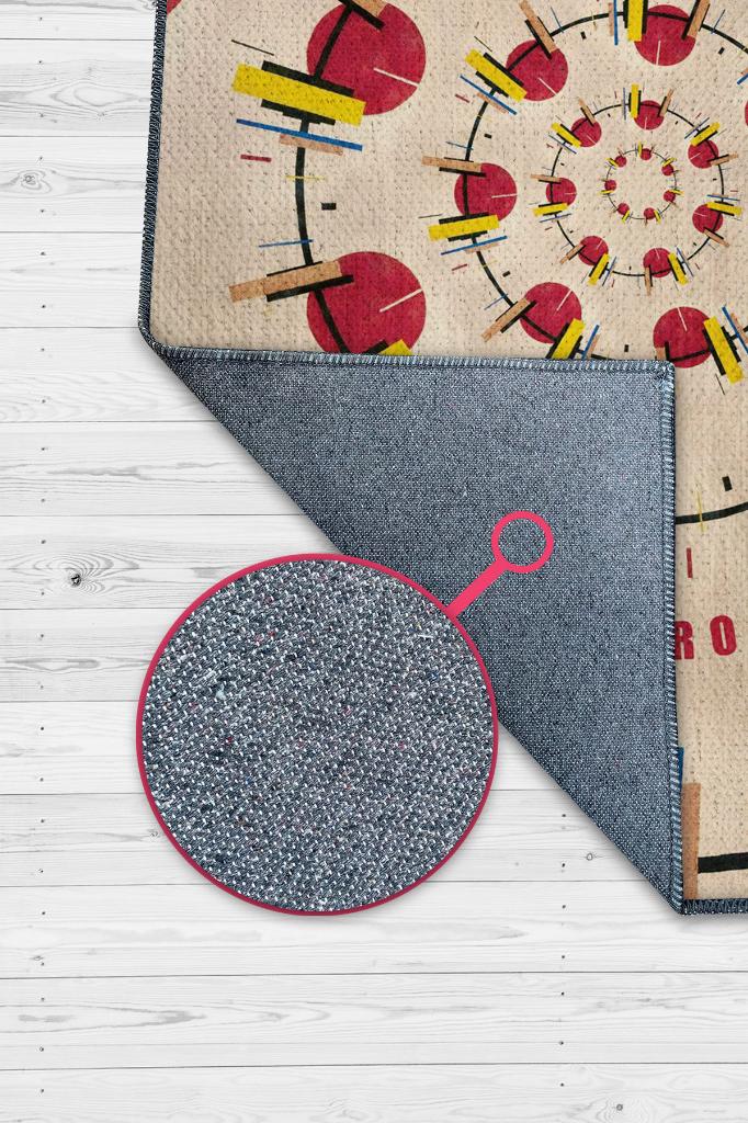 Odaklı Kal, Sarı Kırmızı Geometrik Desenli Modern Çalışma Odası Halısı, Minimalist Genç Odası Halısı, Pamuklu Dokuma Tabanlı Yıkanabilir Dekoratif Halı, Renkli Modern Ofis Halısı