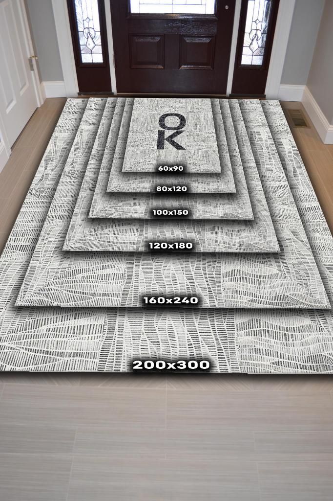 Ok Gri Renkli Halı Geometrik Oturma Odası Halısı Minimal Salon Halı Çizgili Yazılı Halı