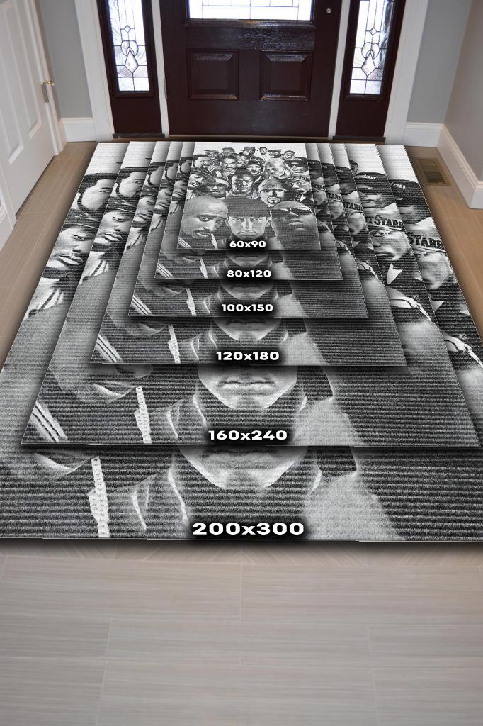 Old School Efsaneler Siyah Beyaz Halı Rap Sever Halı Müzisyine Hediyelik Art Müzik Halı