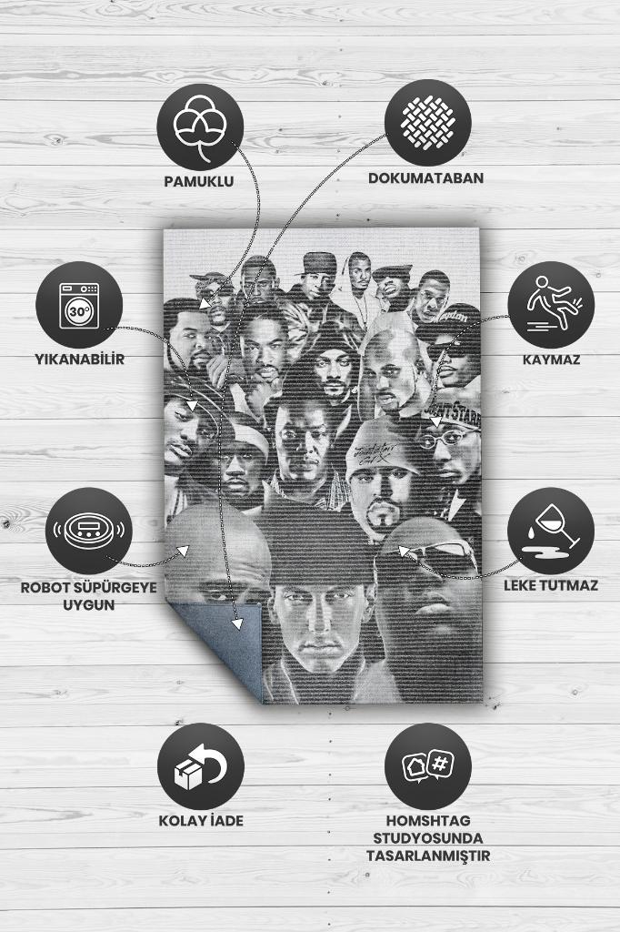 Old School Efsaneler Siyah Beyaz Halı Rap Sever Halı Müzisyine Hediyelik Art Müzik Halı