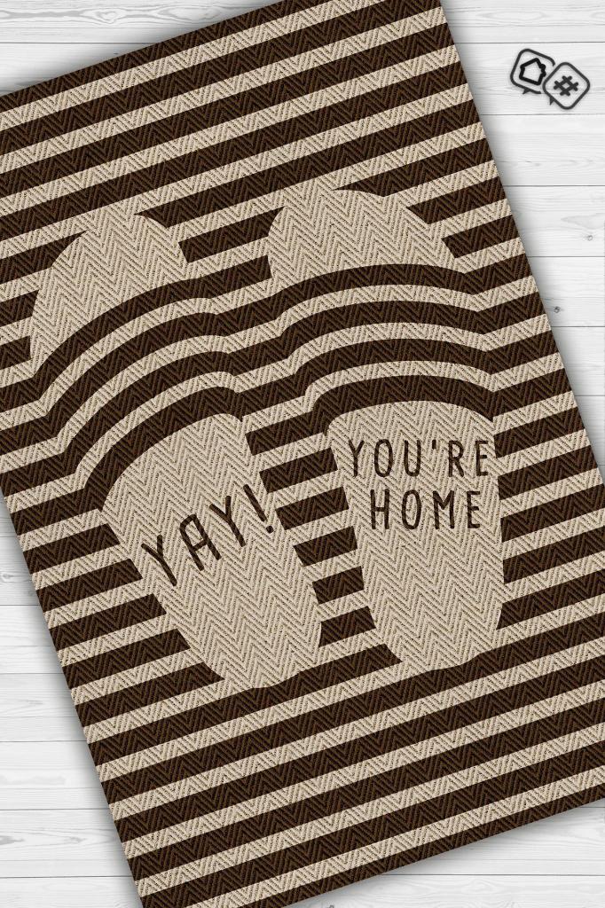 Oley Evdeyim Kahverengi Halı Dekoratif Salon Halısı Çizgili Krem Renkli Mutfak Halısı