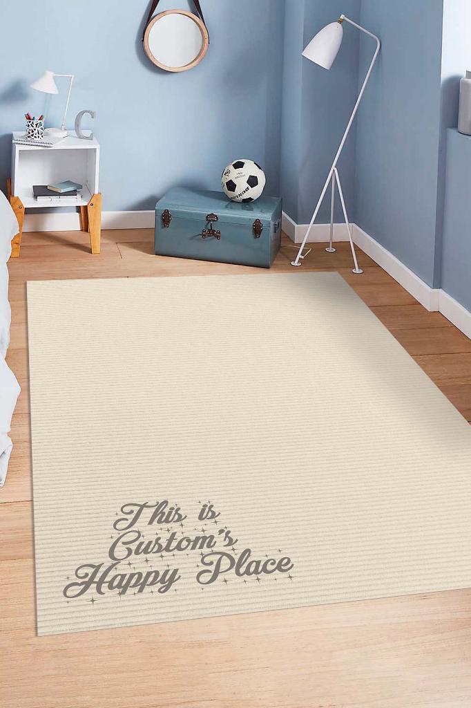 Onun Mutlu Yeri Kişiye Özel Kişiselleştirilebilir Dokuma Tabanlı Yıkanabilir Ev Halısı