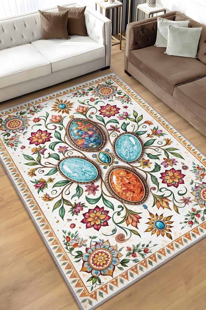 Opal Taşı Halısı Soft Renkli Enerji Taşı Figürlü Halı Spiritüel Temalı Modern Halı