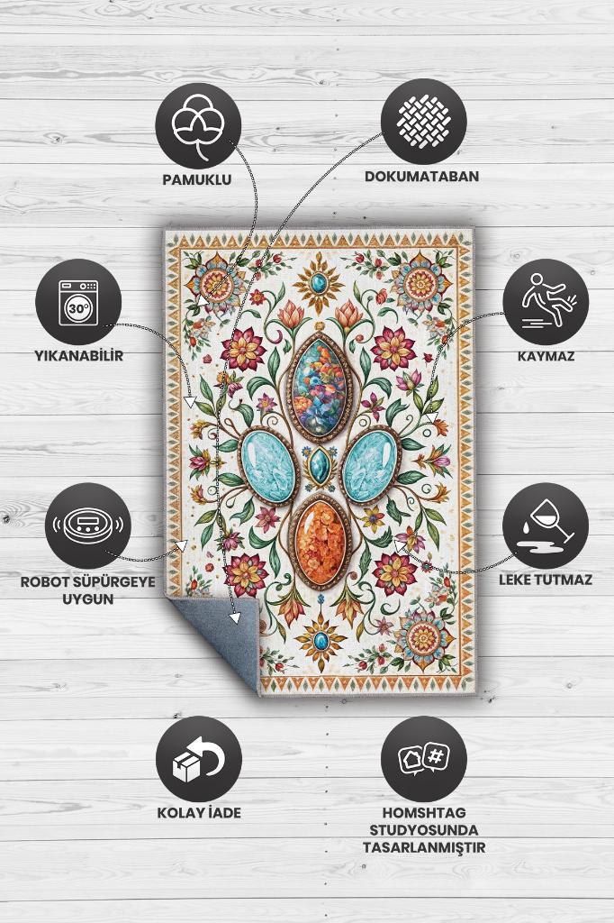 Opal Taşı Halısı Soft Renkli Enerji Taşı Figürlü Halı Spiritüel Temalı Modern Halı