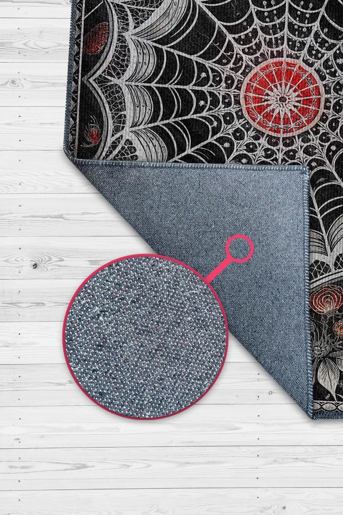 Örümcek Ağı Temalı Gotik Halı Siyah Renkli Oturma Odası Halısı Hediyelik Örümcek Ağı Halısı