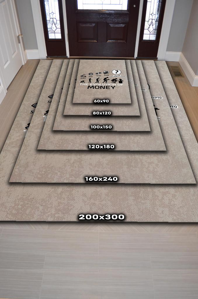 Paranın Evrimi İsimli Kişiye Özel Kişiselleştirilebilir Dokuma Tabanlı Yıkanabilir Trader Halısı