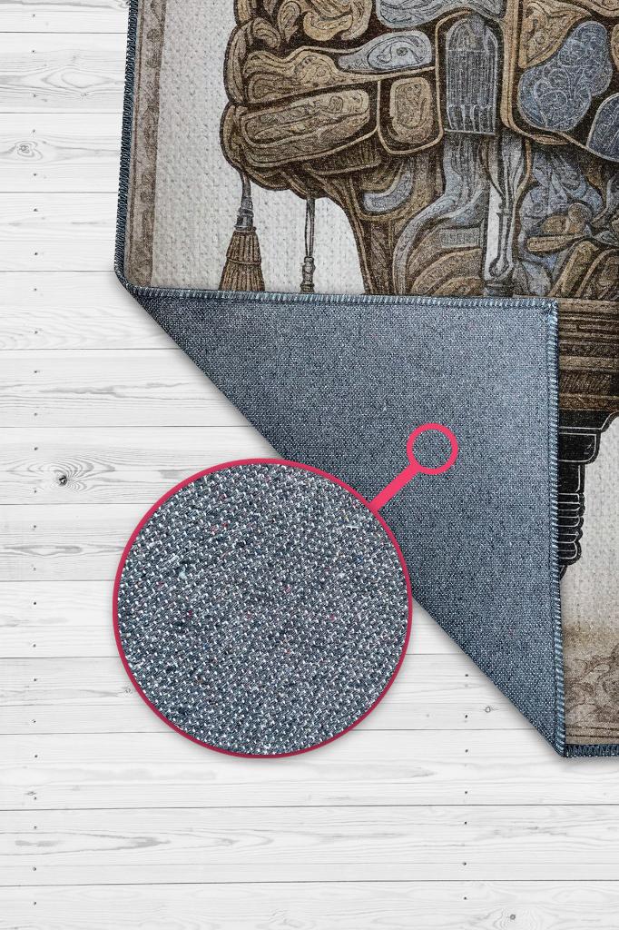 Parlak Fikir Barok Tarzı Krem Renkli Orjinal Dekoratif Modern HomeOffice Halısı,Ofis Dekorasyonu