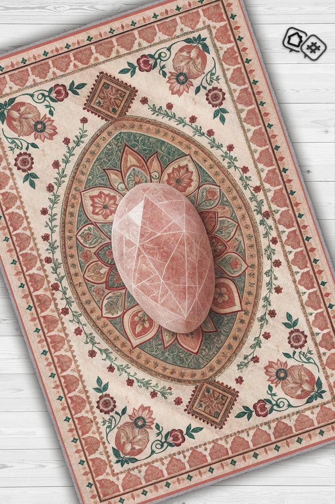 Pembe Kuvars Taşı Halısı Pembe Renkli Aura Taşı Enerji Spiritüel Temalı Modern Halı