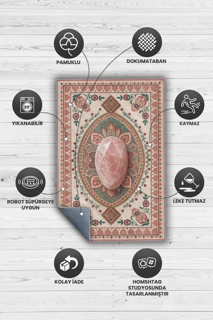 Pembe Kuvars Taşı Halısı Pembe Renkli Aura Taşı Enerji Spiritüel Temalı Modern Halı