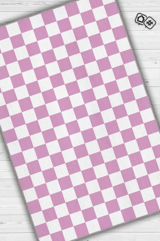 Pembe Beyaz Damalı Halı Mutfak Halısı Kareli Oturma Odası Halısı Retro Tarzı Salon Halısı