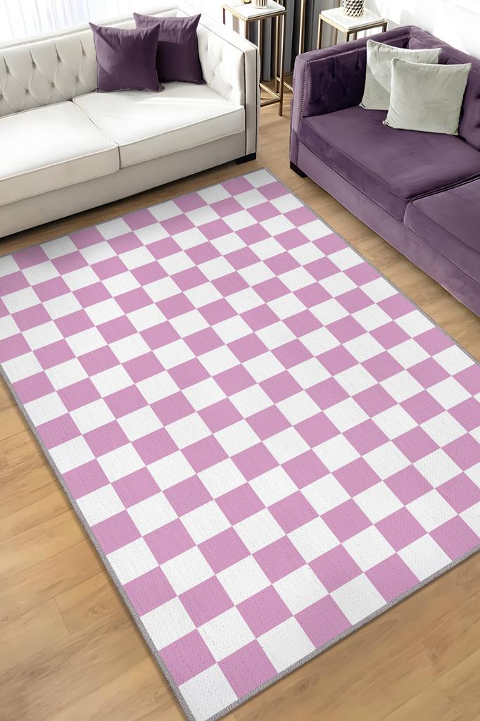 Pembe Beyaz Damalı Halı Mutfak Halısı Kareli Oturma Odası Halısı Retro Tarzı Salon Halısı