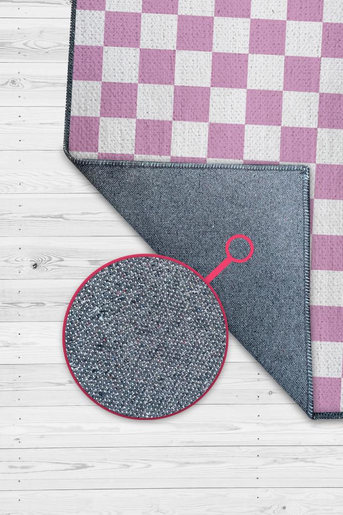 Pembe Beyaz Damalı Halı Mutfak Halısı Kareli Oturma Odası Halısı Retro Tarzı Salon Halısı