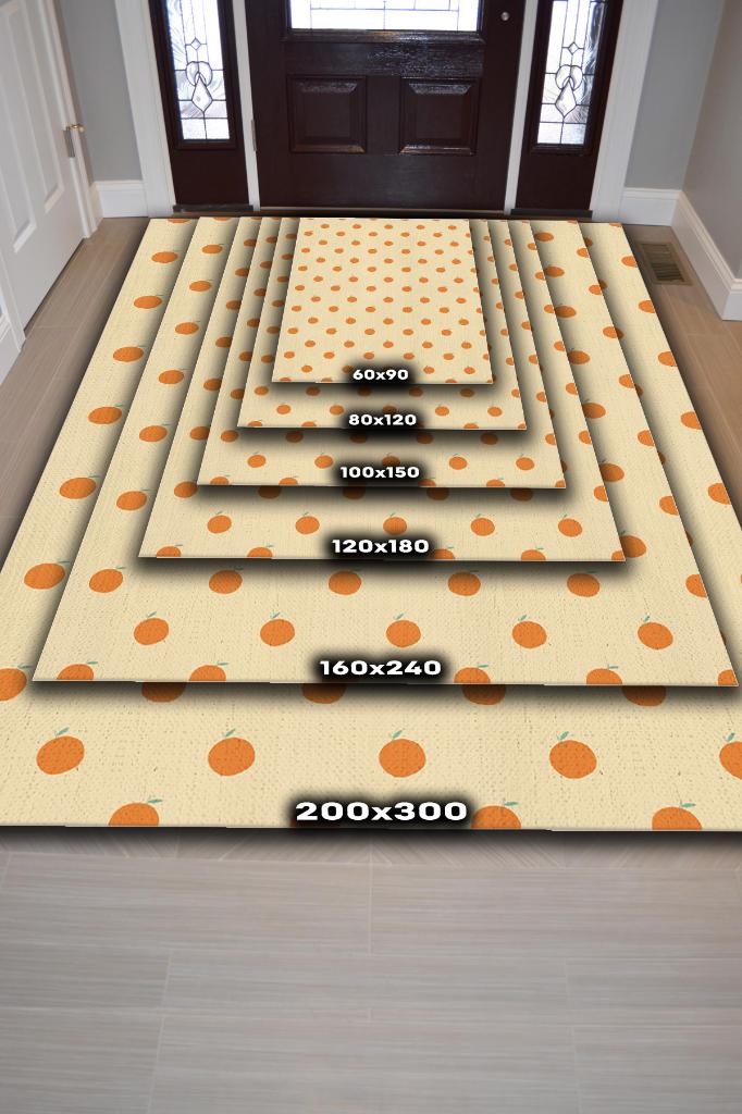 Portakal Desenli Turuncu Minimal Salon Halısı Renkli Mutfak Halısı Tarz Oturma Odası Halısı