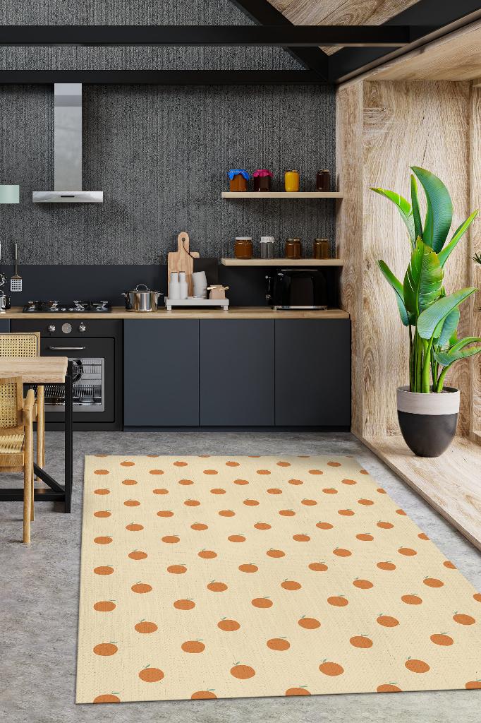Portakal Desenli Turuncu Minimal Salon Halısı Renkli Mutfak Halısı Tarz Oturma Odası Halısı