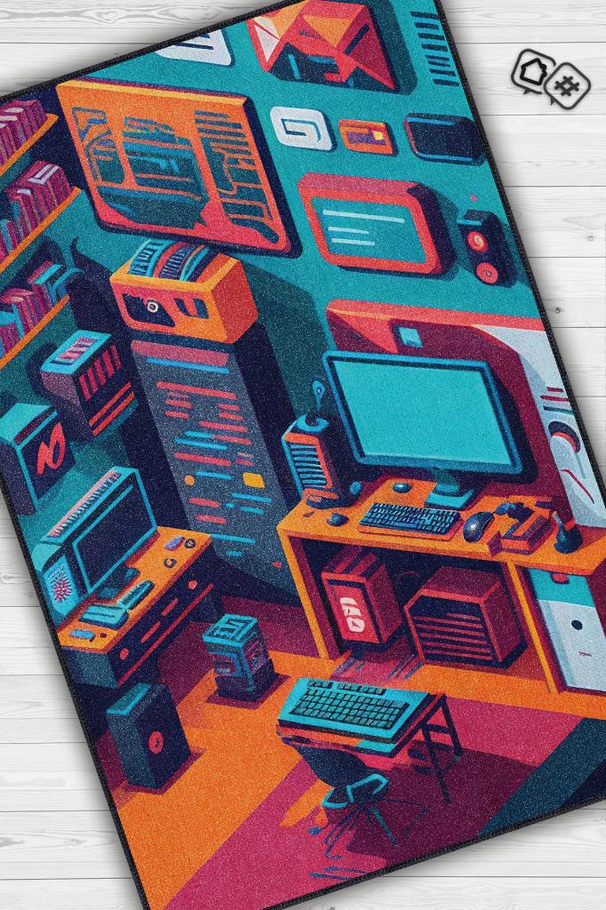 Renkli Gamer Odası Halısı,Pastel Tonlu Canlı Renkli Genç Odası Halısı,Oyuncu Odası Halısı,Modern Gamer Halısı