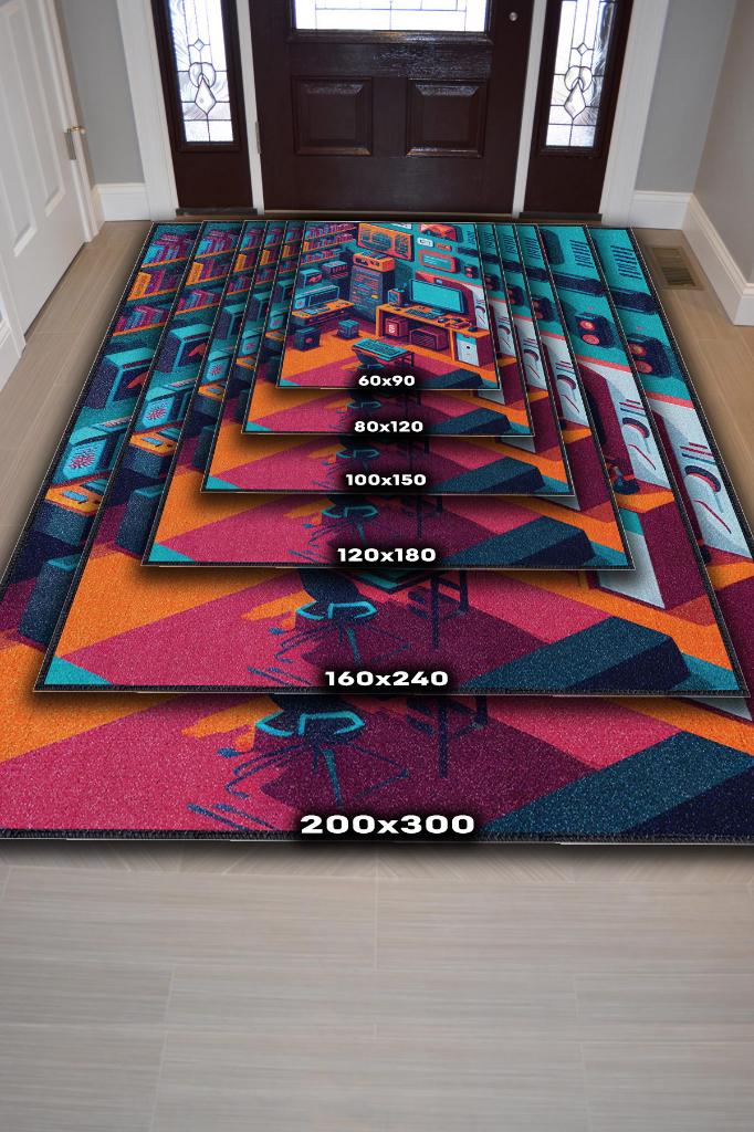 Renkli Gamer Odası Halısı,Pastel Tonlu Canlı Renkli Genç Odası Halısı,Oyuncu Odası Halısı,Modern Gamer Halısı