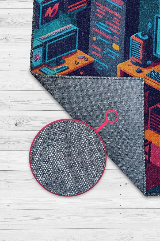 Renkli Gamer Odası Halısı,Pastel Tonlu Canlı Renkli Genç Odası Halısı,Oyuncu Odası Halısı,Modern Gamer Halısı