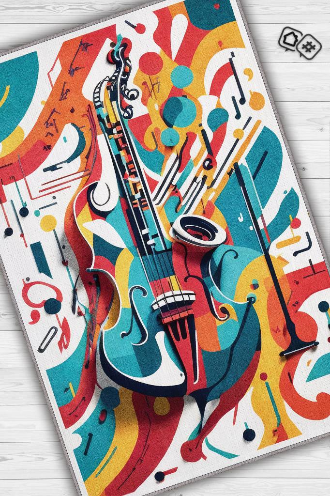 Renkli Gitar Halısı,Pop Art Müzik Halısı,Müzik Evi Halısı Tarz Genç Odası Halısı,Gitarist,Müzik Sever Halısı