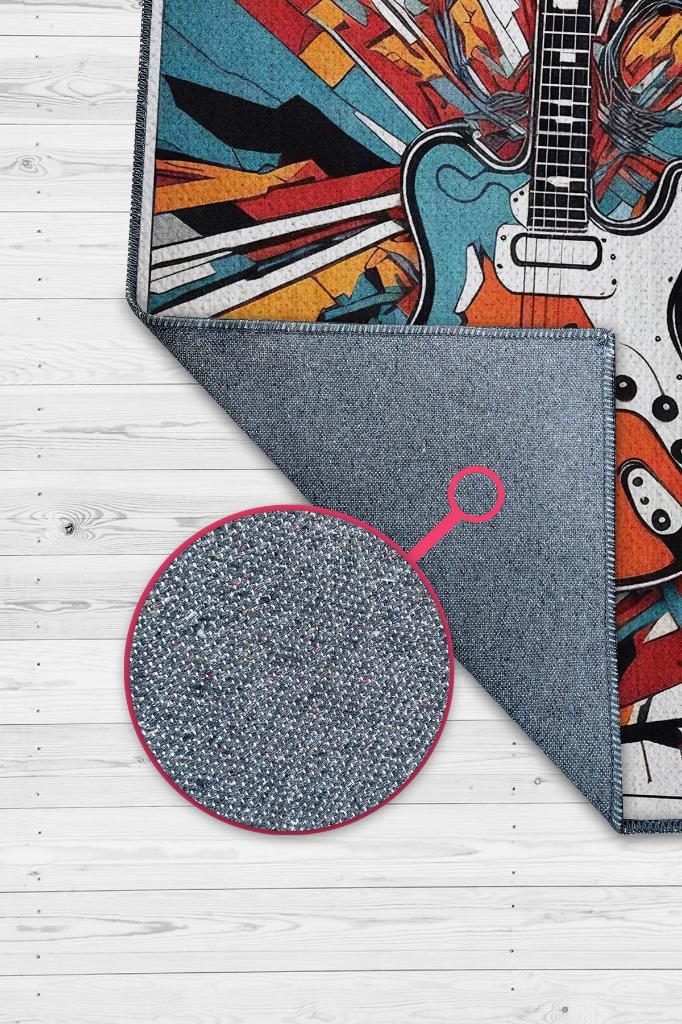 Renkli Gitar Halısı,Pop Art Müzik Halısı,Rock Müzik Halısı Elektro Gitar Figürlü Renkli Modern Halı,Müzik Halı
