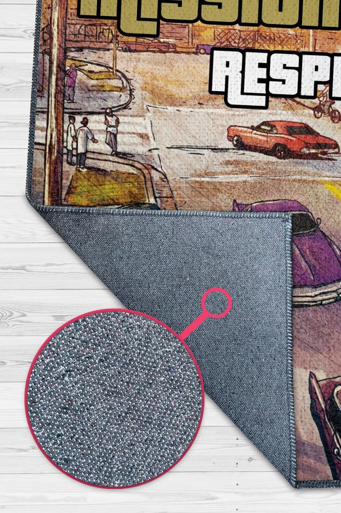 Respect Çok Renkli Oyuncu Halısı Bej Renk Gamer Temalı Halı Modern GTA Oyuncuya Hediye Halı