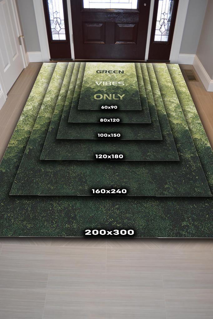 Sadece Yeşil Renkli Halı Dokulu Salon Halısı Doğa Sever Modern Yazlık Oturma Odası Halısı