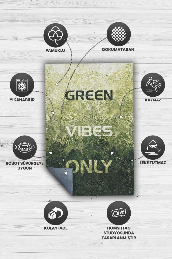 Sadece Yeşil Renkli Halı Dokulu Salon Halısı Doğa Sever Modern Yazlık Oturma Odası Halısı