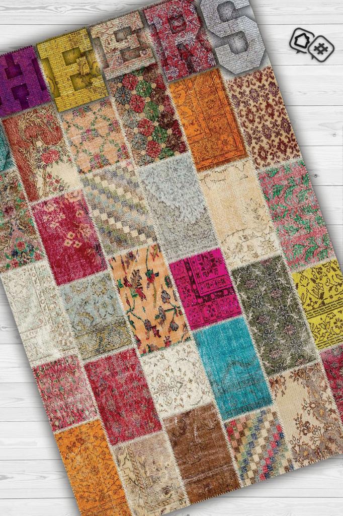 Sağlığına Çok Renkli Halı Geometrik Oturma Odası Halısı Modern Kare Desenli Patchwork Halı