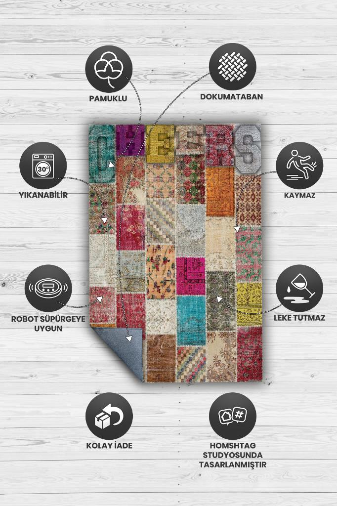 Sağlığına Çok Renkli Halı Geometrik Oturma Odası Halısı Modern Kare Desenli Patchwork Halı