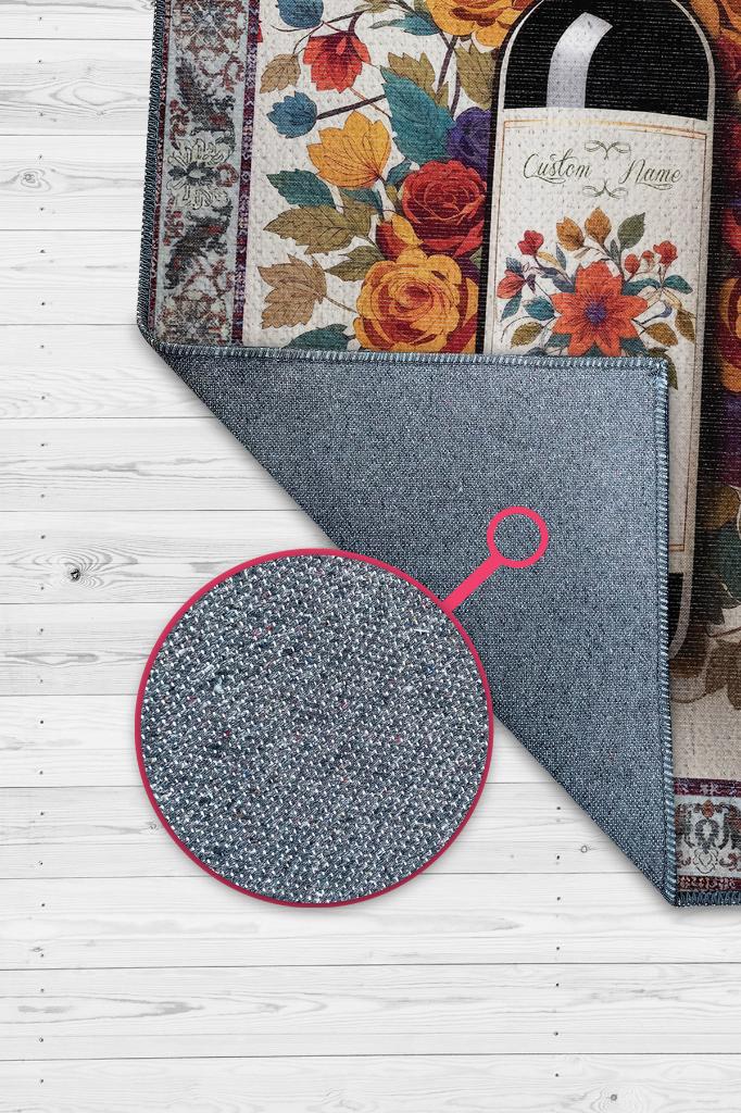 Şarap Temalı İsimli Kişiye Özel İsim Yazılabilen 14 Şubat Seviliye Özel Halı Çiçekli Halı