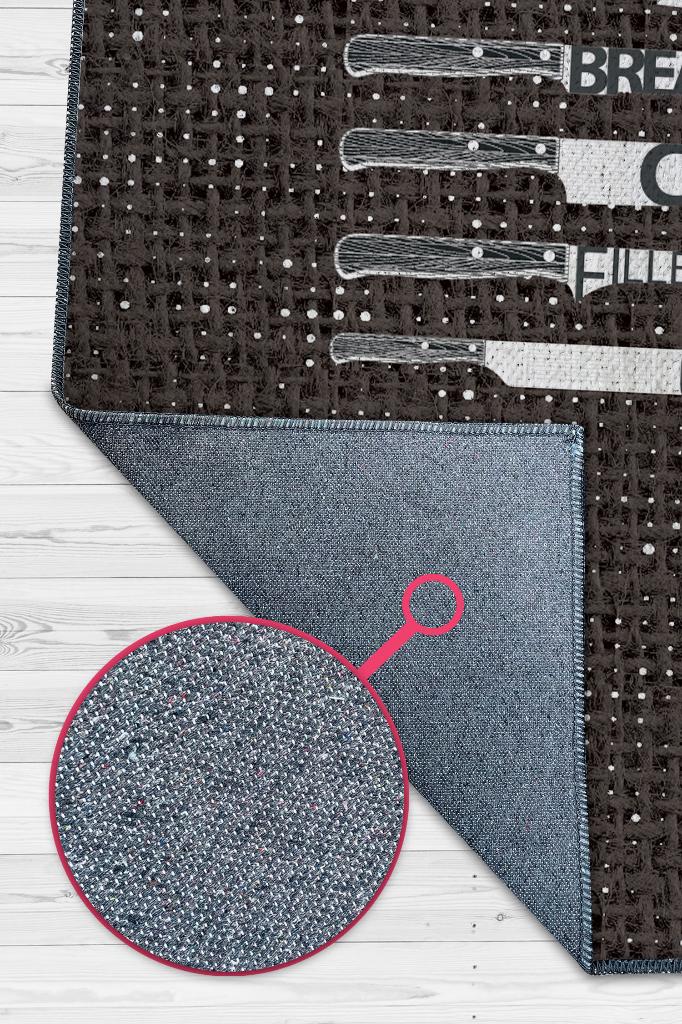 Şef Bıcakları Siyah Beyaz Halı Mutfak Temalı Halı Modern Mutfak Halısı Minimal Mutfak Halı