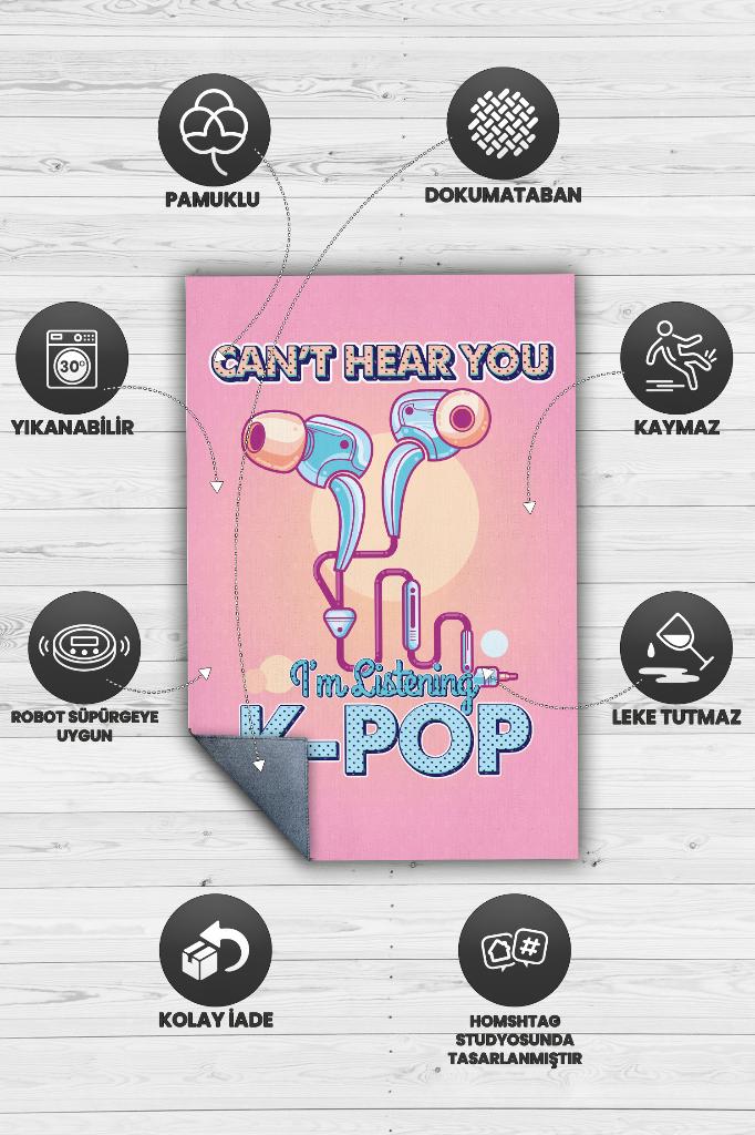 Homshtag Seni Duyamam Pembe Renkli Halı Genç Kız Odası Halısı Kpop Sever Hediyelik Çok Renkli Halı